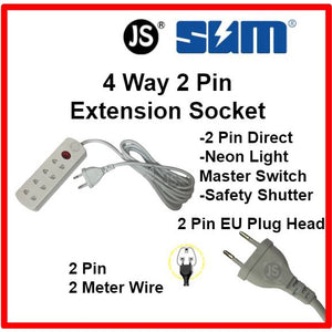 4/5/6 Way 2 Pin Extension Socket with 2 pin plug head (2 Meter)