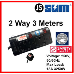 SUM 2/3/4/5 WAY Black Safety Extension Socket (0.5, 1, 2, 3, 6, 10 Meters) Singapore Safety Mark