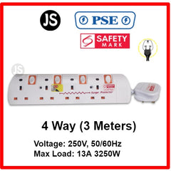 2/3/4/5/6 Way Orange Extension Socket (2, 3, 6 Meters) Surge Protection and Singapore Safety Mark