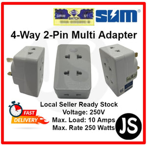SUM 4 Way 2-pin Multi Adapter To UK/SG 3 Pin Plug (Without/With Light)