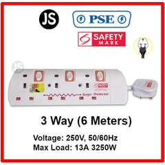 2/3/4/5/6 Way Orange Extension Socket (2, 3, 6 Meters) Surge Protection and Singapore Safety Mark