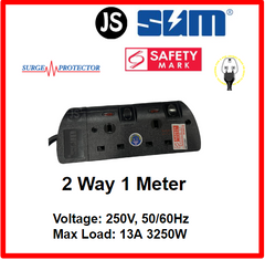 SUM 2/3/4/5/6 WAY Extension Cord Socket Plug Black (0.5, 1, 2, 3, 6, 10 Meters) Safety Mark, Surge Protector & EU 2 Pin Friendly