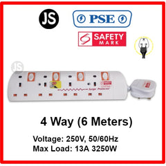 2/3/4/5/6 Way Orange Extension Socket (2, 3, 6 Meters) Surge Protection and Singapore Safety Mark
