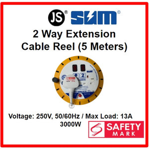 SUM 2 Way Extension Cable Reel (5, 6 & 9 Meters) With Safety Mark