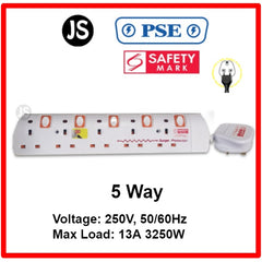 2/3/4/5/6 Way Orange Extension Socket (2, 3, 6 Meters) Surge Protection and Singapore Safety Mark
