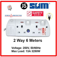 SUM 2/3/4/5/6 WAY Extension Socket (0.5, 1, 2, 3, 6, 10 Meters) with Surge Protector & Safety Mark
