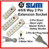 4/5/6 Way 2 Pin Extension Socket with 2 pin plug head (2 Meter)