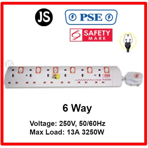 Image of 2/3/4/5/6 Way Orange Extension Socket (2, 3, 6 Meters) Surge Protection and Singapore Safety Mark