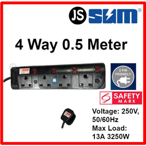 SUM 2/3/4/5 WAY Black Safety Extension Socket (0.5, 1, 2, 3, 6, 10 Meters) Singapore Safety Mark