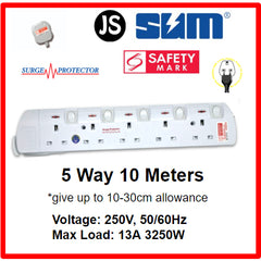 SUM 2/3/4/5/6 WAY Extension Socket (0.5, 1, 2, 3, 6, 10 Meters) with Surge Protector & Safety Mark