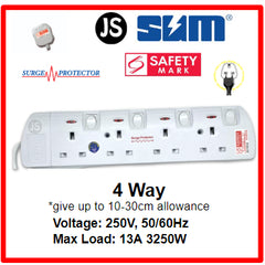 SUM 2/3/4/5/6 WAY Extension Socket (0.5, 1, 2, 3, 6, 10 Meters) with Surge Protector & Safety Mark