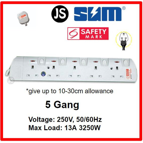 Image of 2/3/4/5/6 Gang Extension Socket with Singapore Safety Mark (0.5, 1, 2, 3, 6 & 10 Meters)