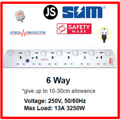 SUM 2/3/4/5/6 WAY Extension Socket (0.5, 1, 2, 3, 6, 10 Meters) with Surge Protector & Safety Mark