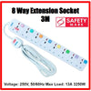 8 Way Extension Socket with Singapore Safety Mark (3 Meter)