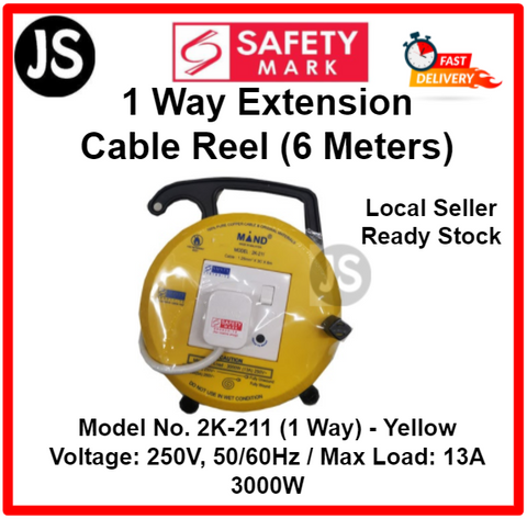 Image of 1 and 2 Way Extension Cable Reel (6 & 9 Meters) With Safety Mark