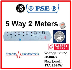 PSE 2/3/4/5/6 WAY Extension Safety Socket Plug (2, 3, 6 Meters) With Surge Protection, Safety Marks & 2 Pin Friendly
