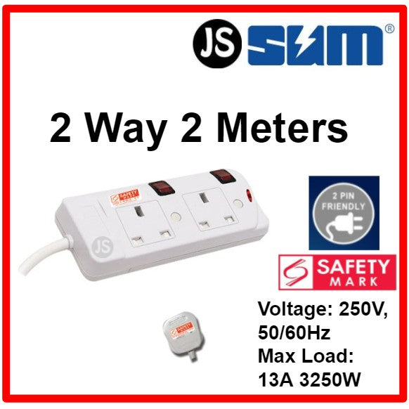 SUM 2/3/4/5 WAY Extension Socket (0.5, 1, 2, 3, 6, 10 Meters) With Singapore Safety Mark