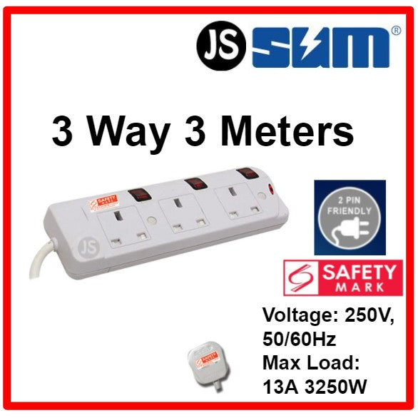 SUM 2/3/4/5 WAY Extension Socket (0.5, 1, 2, 3, 6, 10 Meters) With Singapore Safety Mark