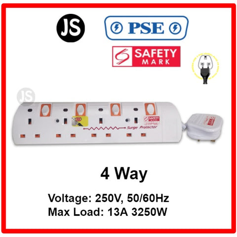 Image of 2/3/4/5/6 Way Orange Extension Socket (2, 3, 6 Meters) Surge Protection and Singapore Safety Mark