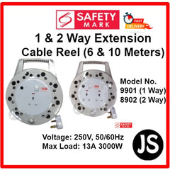 1 & 2 Way Extension Cable Reel (6 & 10 Meters) With Singapore Safety Mark