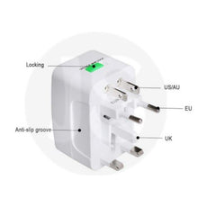 All in one universal travel adaptor without or with 2 usb & surge protector (White/Black)