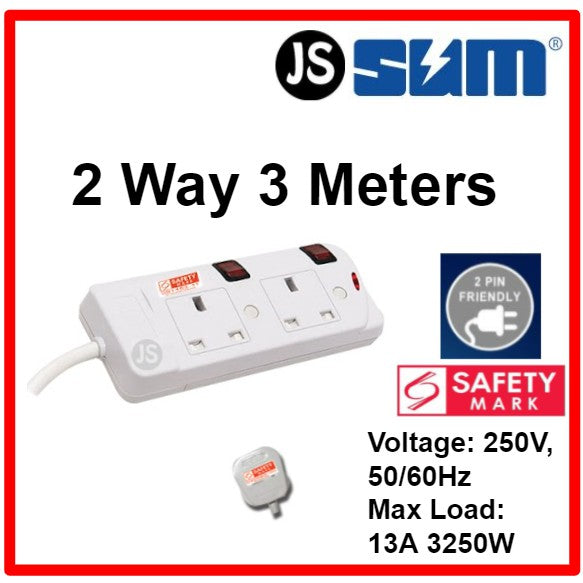 SUM 2/3/4/5 WAY Extension Socket (0.5, 1, 2, 3, 6, 10 Meters) With Singapore Safety Mark