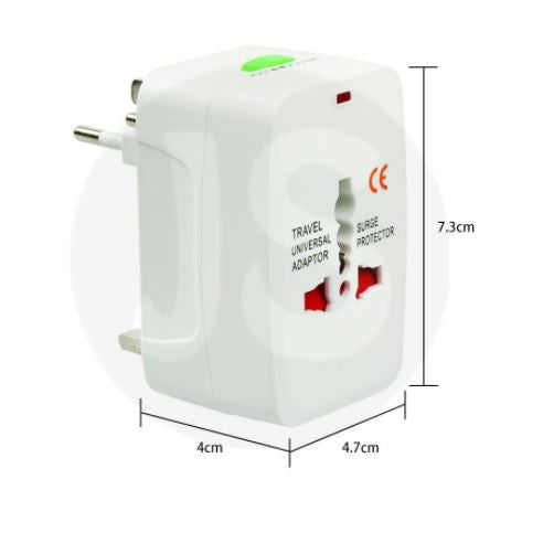 All in one universal travel adaptor without or with 2 usb & surge protector (White/Black)