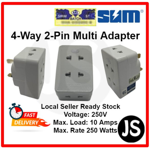 SUM 4 Way 2-pin Multi Adapter To UK/SG 3 Pin Plug (Without/With Light)