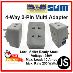 SUM 4 Way 2-pin Multi Adapter To UK/SG 3 Pin Plug (Without/With Light)