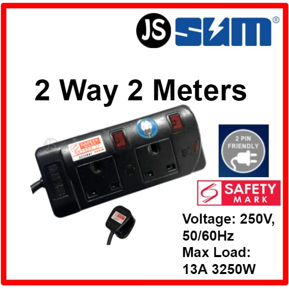 SUM 2/3/4/5 WAY Black Safety Extension Socket (0.5, 1, 2, 3, 6, 10 Meters) Singapore Safety Mark