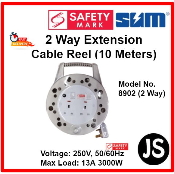 1 & 2 Way Extension Cable Reel (6 & 10 Meters) With Singapore Safety Mark