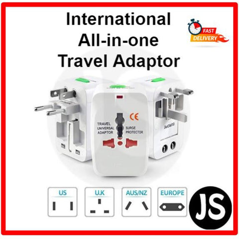 Image of All in one universal travel adaptor without or with 2 usb & surge protector (White/Black)