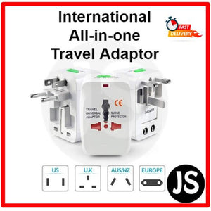 All in one universal travel adaptor without or with 2 usb & surge protector (White/Black)