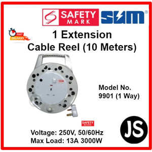 1 & 2 Way Extension Cable Reel (6 & 10 Meters) With Singapore Safety Mark