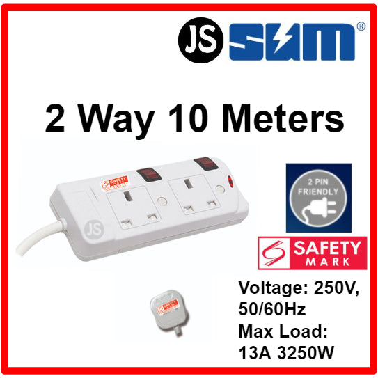 SUM 2/3/4/5 WAY Extension Socket (0.5, 1, 2, 3, 6, 10 Meters) With Singapore Safety Mark