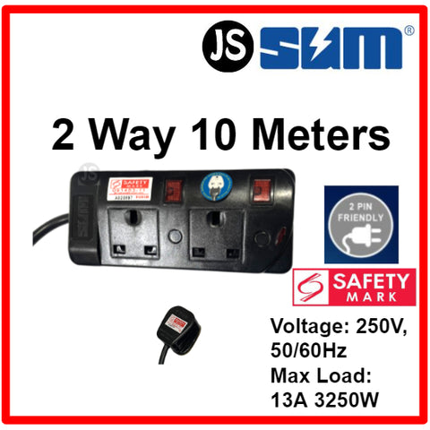 Image of SUM 2/3/4/5 WAY Black Safety Extension Socket (0.5, 1, 2, 3, 6, 10 Meters) Singapore Safety Mark