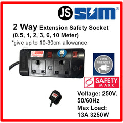 SUM 2/3/4/5 WAY Black Safety Extension Socket (0.5, 1, 2, 3, 6, 10 Meters) Singapore Safety Mark