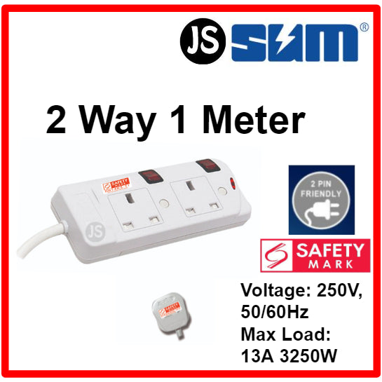 SUM 2/3/4/5 WAY Extension Socket (0.5, 1, 2, 3, 6, 10 Meters) With Singapore Safety Mark