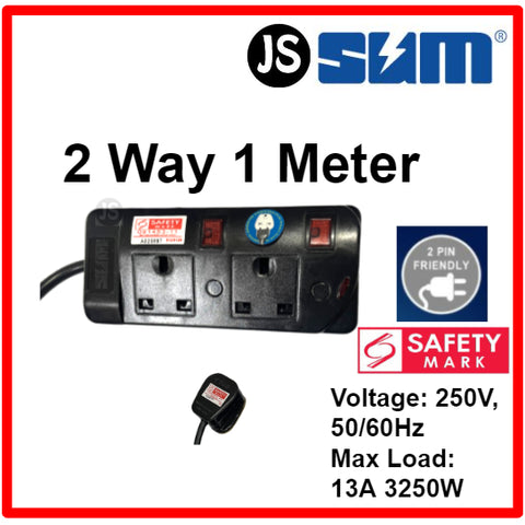 SUM 2/3/4/5 WAY Black Safety Extension Socket (0.5, 1, 2, 3, 6, 10 Meters) Singapore Safety Mark