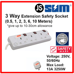 SUM 2/3/4/5 WAY Extension Socket (0.5, 1, 2, 3, 6, 10 Meters) With Singapore Safety Mark