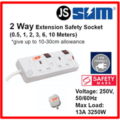 SUM 2/3/4/5 WAY Extension Socket (0.5, 1, 2, 3, 6, 10 Meters) With Singapore Safety Mark