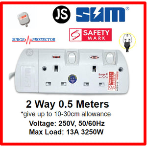 SUM 2/3/4/5/6 WAY Extension Socket (0.5, 1, 2, 3, 6, 10 Meters) with Surge Protector & Safety Mark