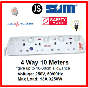 SUM 2/3/4/5/6 WAY Extension Socket (0.5, 1, 2, 3, 6, 10 Meters) with Surge Protector & Safety Mark