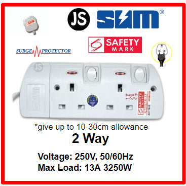 SUM 2/3/4/5/6 WAY Extension Socket (0.5, 1, 2, 3, 6, 10 Meters) with Surge Protector & Safety Mark