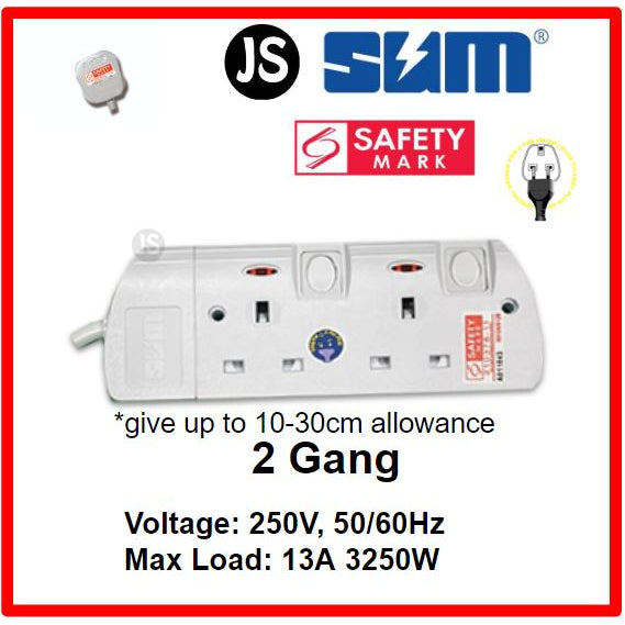 2/3/4/5/6 Gang Extension Socket with Singapore Safety Mark (0.5, 1, 2, 3, 6 & 10 Meters)