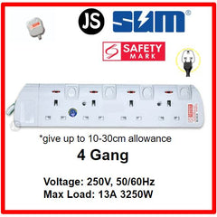 2/3/4/5/6 Gang Extension Socket with Singapore Safety Mark (0.5, 1, 2, 3, 6 & 10 Meters)