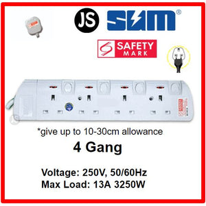 2/3/4/5/6 Gang Extension Socket with Singapore Safety Mark (0.5, 1, 2, 3, 6 & 10 Meters)