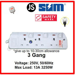 2/3/4/5/6 Gang Extension Socket with Singapore Safety Mark (0.5, 1, 2, 3, 6 & 10 Meters)