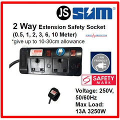 SUM 2/3/4/5 WAY Surge Protector Black Safety Extension Socket (0.5, 1, 2, 3, 6, 10 Meters) Singapore Safety Mark