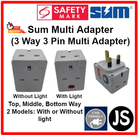 SUM Multi Adapter (SUM 3 Way 3 Pin Multi Adaptor) With Safety Mark